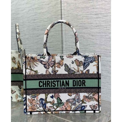 Dior Medium Book Tote Bag in White Toile de Jouy Mexico Embroidery TDBS2947