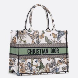 Dior Medium Book Tote Bag in White Toile de Jouy Mexico Embroidery TDBS2947