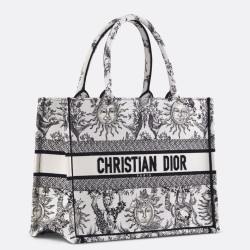 Dior Medium Book Tote Bag in White Toile de Jouy Soleil Embroidery TDBS2948