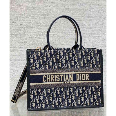 Dior Medium Book Tote Bag with Strap in Blue Dior Oblique Canvas TDBS25496