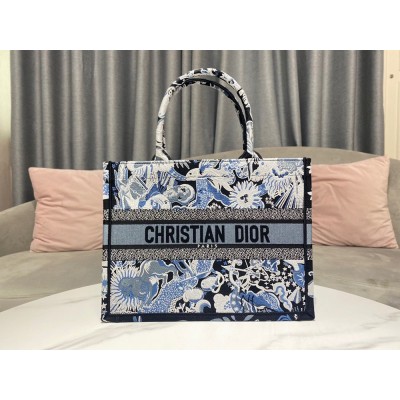 Dior Medium Book Tote In Blue Zodiac Fantastico Embroidery TDBS2954