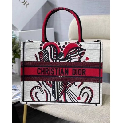 Dior Medium Book Tote In Latte Multicolor Cupidon Embroidery TDBS2956