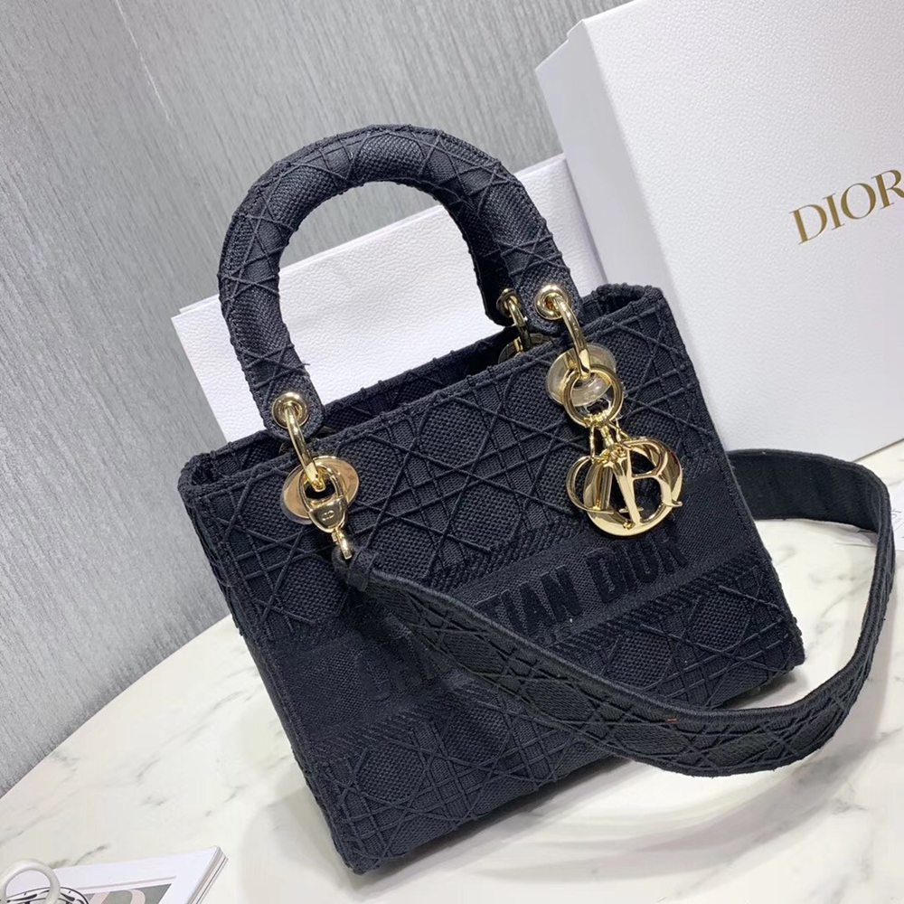 Dior Medium Lady D-Lite Bag In Black Embroidered Canvas TDBS25129