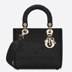 Dior Medium Lady D-Lite Bag In Black Embroidered Canvas TDBS25129