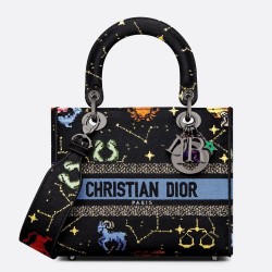 Dior Medium Lady D-Lite Bag In Black Pixel Zodiac Embroidery TDBS25132