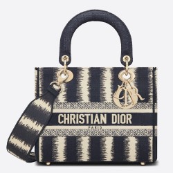 Dior Medium Lady D-Lite Bag In Blue D-Stripes Embroidery TDBS25137