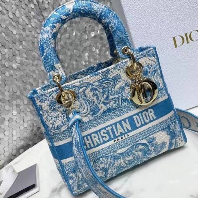 Dior Medium Lady D-Lite Bag In Blue Toile de Jouy Canvas TDBS25140