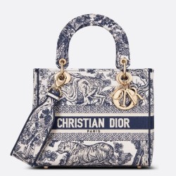 Dior Medium Lady D-Lite Bag In Blue Toile de Jouy Embroidery TDBS25141