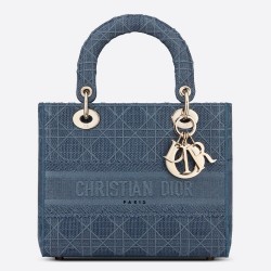 Dior Medium Lady D-Lite Bag In Denim Blue Cannage Canvas TDBS25145