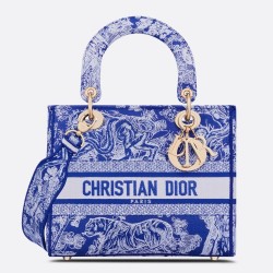 Dior Medium Lady D-Lite Bag In Fluorescent Blue Toile de Jouy Reverse Embroidery TDBS25146