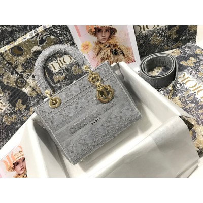 Dior Medium Lady D-Lite Bag In Gray Cannage Embroidery TDBS25150