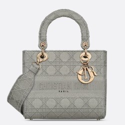 Dior Medium Lady D-Lite Bag In Gray Cannage Embroidery TDBS25150