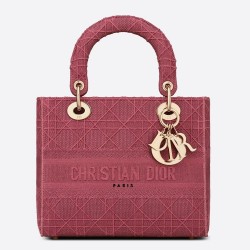 Dior Medium Lady D-Lite Bag In Mallow Rose Cannage Canvas TDBS25154