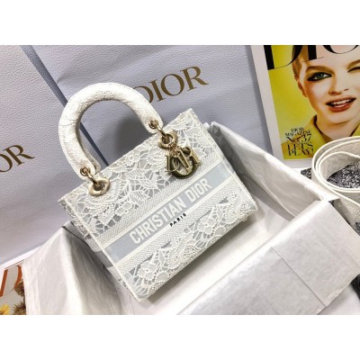 Dior Medium Lady D-Lite Bag In Natural Embroidery with Macrame Effect TDBS25157