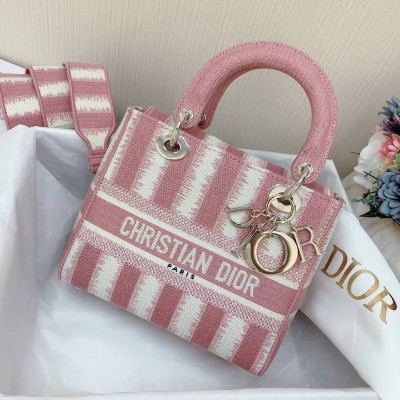 Dior Medium Lady D-Lite Bag In Pink D-Stripes Embroidery TDBS25158