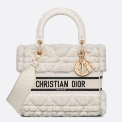 Dior Medium Lady D-Lite Bag In White Cannage Shearling TDBS25161