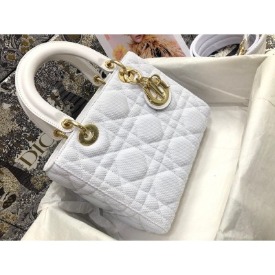 Dior Medium Lady D-Lite Bag In White Macrocannage Technical Fabric TDBS25164