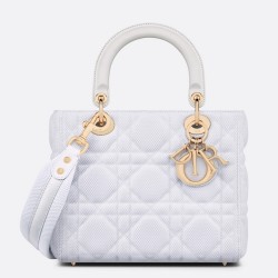 Dior Medium Lady D-Lite Bag In White Macrocannage Technical Fabric TDBS25164