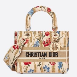 Dior Medium Lady D-Lite Hibiscus Metallic Thread Embroidery Bag  TDBS25169