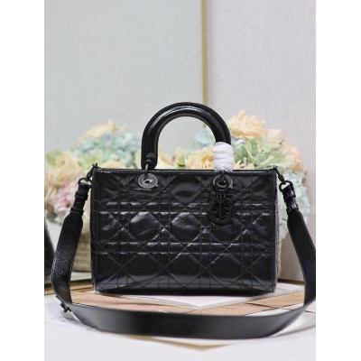 Dior Medium Lady D-Sire My ABCDior Bag in Black Crinkled Calfskin TDBS25268