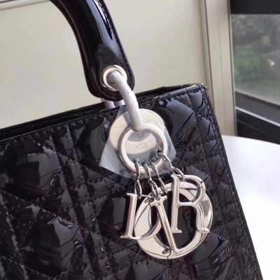 Dior Medium Lady Dior Bag In Black Patent Leather TDBS25237