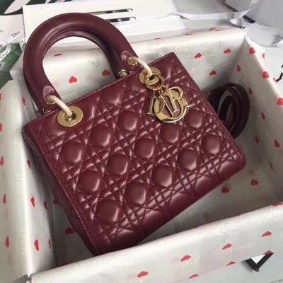 Dior Medium Lady Dior Bag In Bordeaux Lambskin TDBS25240