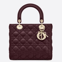 Dior Medium Lady Dior Bag In Bordeaux Lambskin TDBS25240