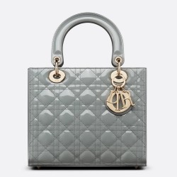 Dior Medium Lady Dior Bag In Grey Patent Cannage Calfskin TDBS25244