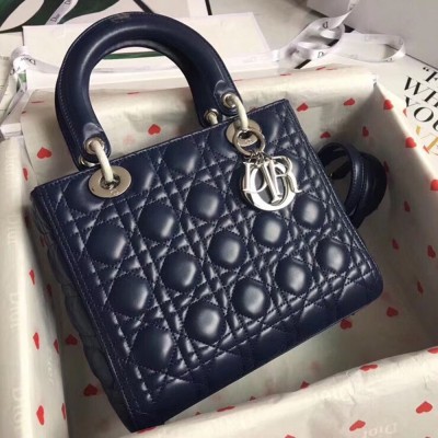 Dior Medium Lady Dior Bag In Indigo Blue Cannage Lambskin TDBS25246