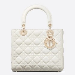 Dior Medium Lady Dior Bag In White Lambskin TDBS25258