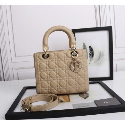 Dior Medium Lady Dior Bag with Enamel Charm In Beige Lambskin TDBS25175