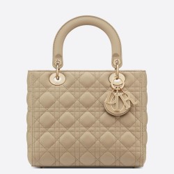 Dior Medium Lady Dior Bag with Enamel Charm In Beige Lambskin TDBS25175