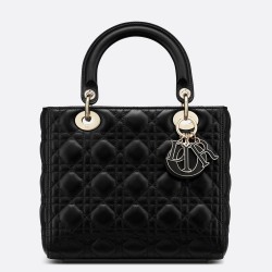 Dior Medium Lady Dior Bag with Enamel Charm In Black Lambskin TDBS25176