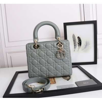 Dior Medium Lady Dior Bag with Enamel Charm In Grey Lambskin TDBS25177