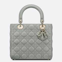 Dior Medium Lady Dior Bag with Enamel Charm In Grey Lambskin TDBS25177