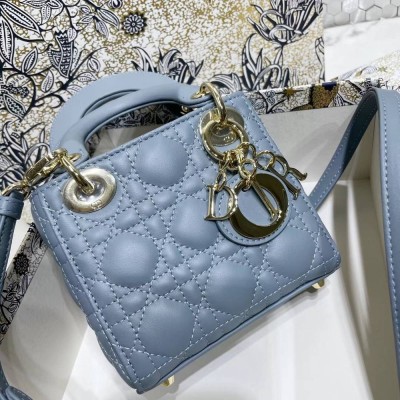 Dior Micro Lady Dior Bag In Blue Cannage Lambskin TDBS25271