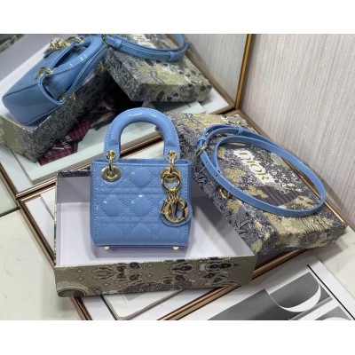 Dior Micro Lady Dior Bag In Blue Patent Calfskin TDBS25272