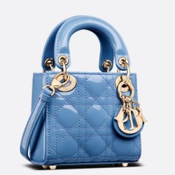 Dior Micro Lady Dior Bag In Blue Patent Calfskin TDBS25272