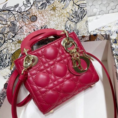 Dior Micro Lady Dior Bag In Red Cannage Lambskin TDBS25275