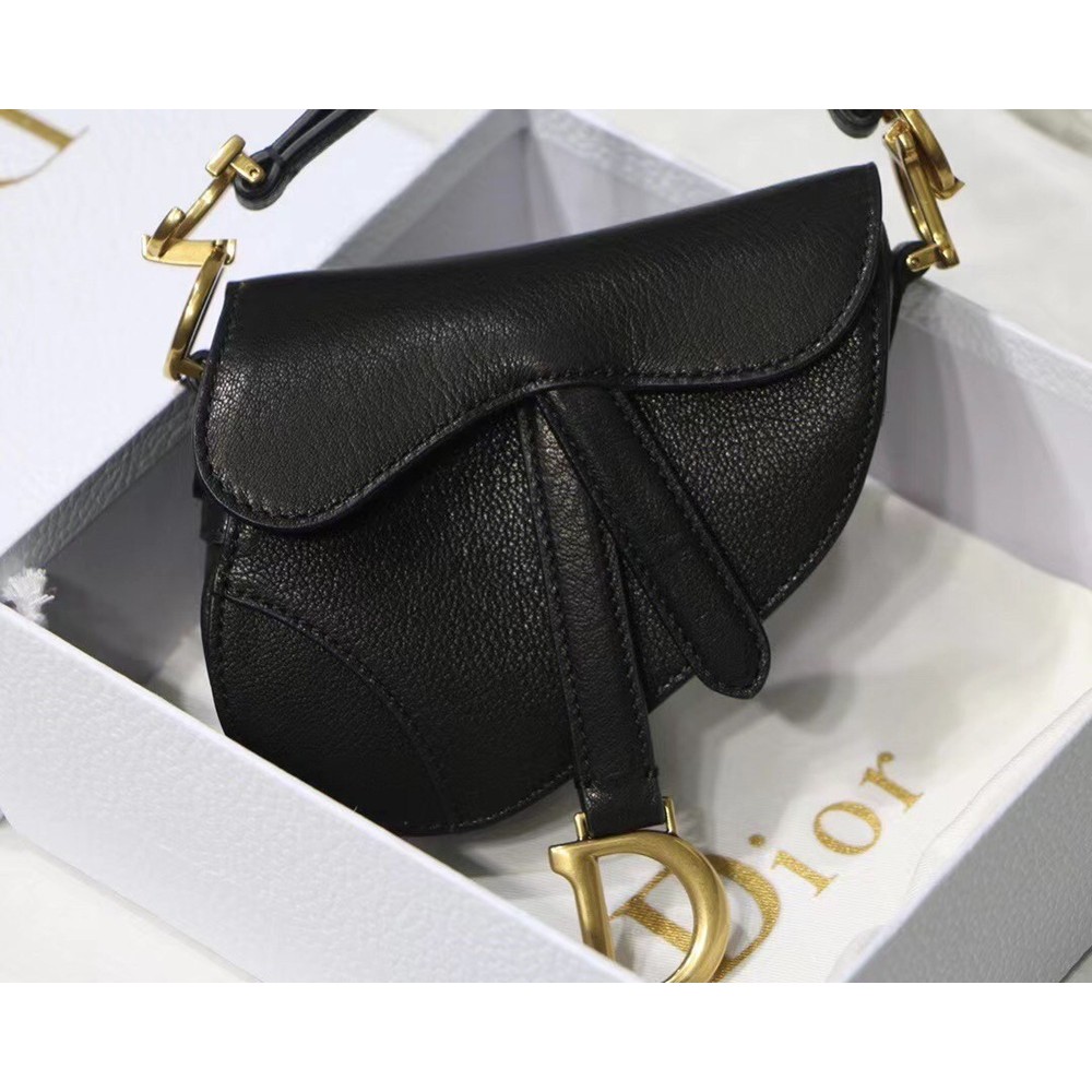 Dior Micro Saddle Bag In Black Goatskin TDBS25412