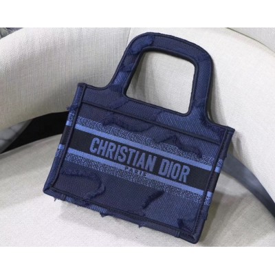 Dior Mini Book Tote Bag In Blue Camouflage Canvas TDBS2960