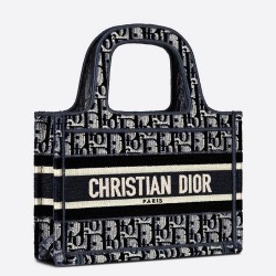 Dior Mini Book Tote Bag In Blue Dior Oblique Embroidered Velvet TDBS2961