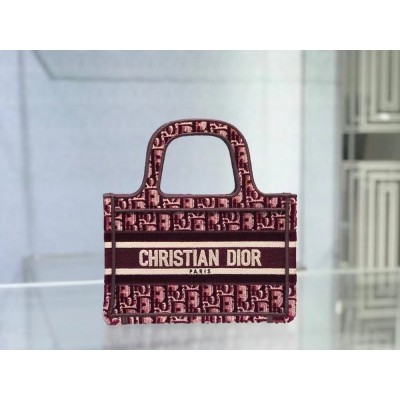 Dior Mini Book Tote Bag In Bordeaux Oblique Embroidered Velvet TDBS2963