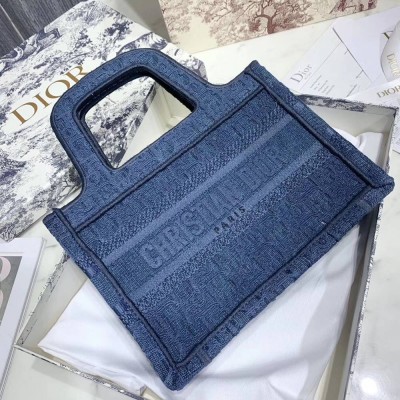 Dior Mini Book Tote Bag In Denim Blue Oblique Canvas TDBS2964