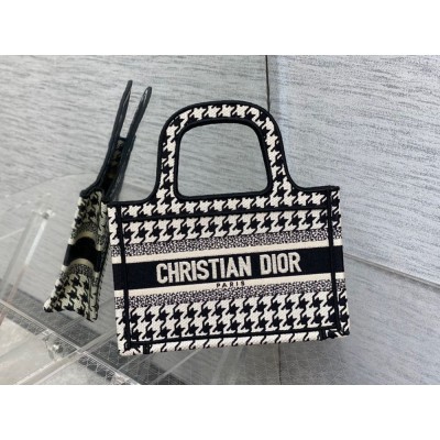 Dior Mini Book Tote Bag In Micro Houndstooth Embroidery TDBS2965