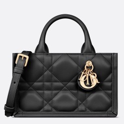 Dior Mini Book Tote Bag with Strap in Black Macrocannage Calfskin TDBS25499