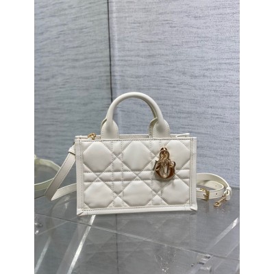 Dior Mini Book Tote Bag with Strap in White Macrocannage Calfskin TDBS25500