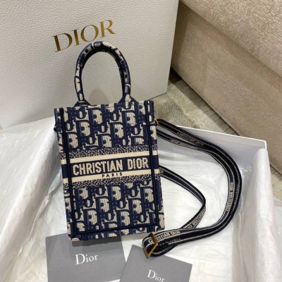 Dior Mini Book Tote Phone Bag In Blue Dior Oblique Embroidery TDBS2967