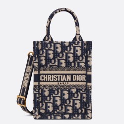 Dior Mini Book Tote Phone Bag In Blue Dior Oblique Embroidery TDBS2967