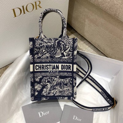 Dior Mini Book Tote Phone Bag In Blue Toile de Jouy Reverse Embroidery TDBS2968